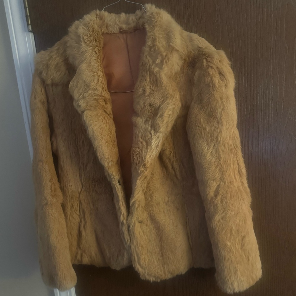 Tan Genuine Rabbit Fur Jacket - Picture 2 of 4